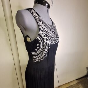 Xhilaration Black Mini Dress with White Embroidered Yoke Size Med